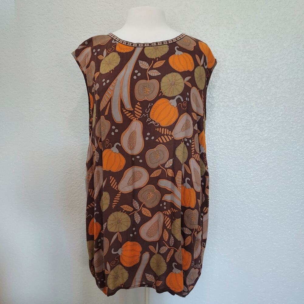 Gudrun Sjoden Brown Fall Harvest Pumpkin Sleeveless Shift Laggen Dress Size M